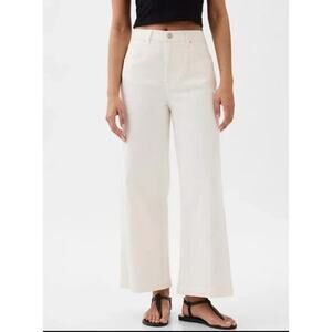 GAP High Rise Cropped Stride Ankle Wide Leg Jeans Optic White 12 Petite